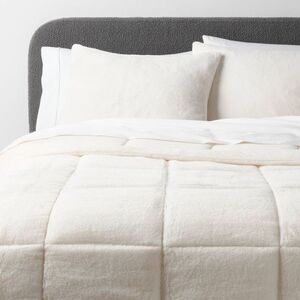 Threshold - King Box Stitch Faux Fur Comforter and Sham Set Iv Ivory